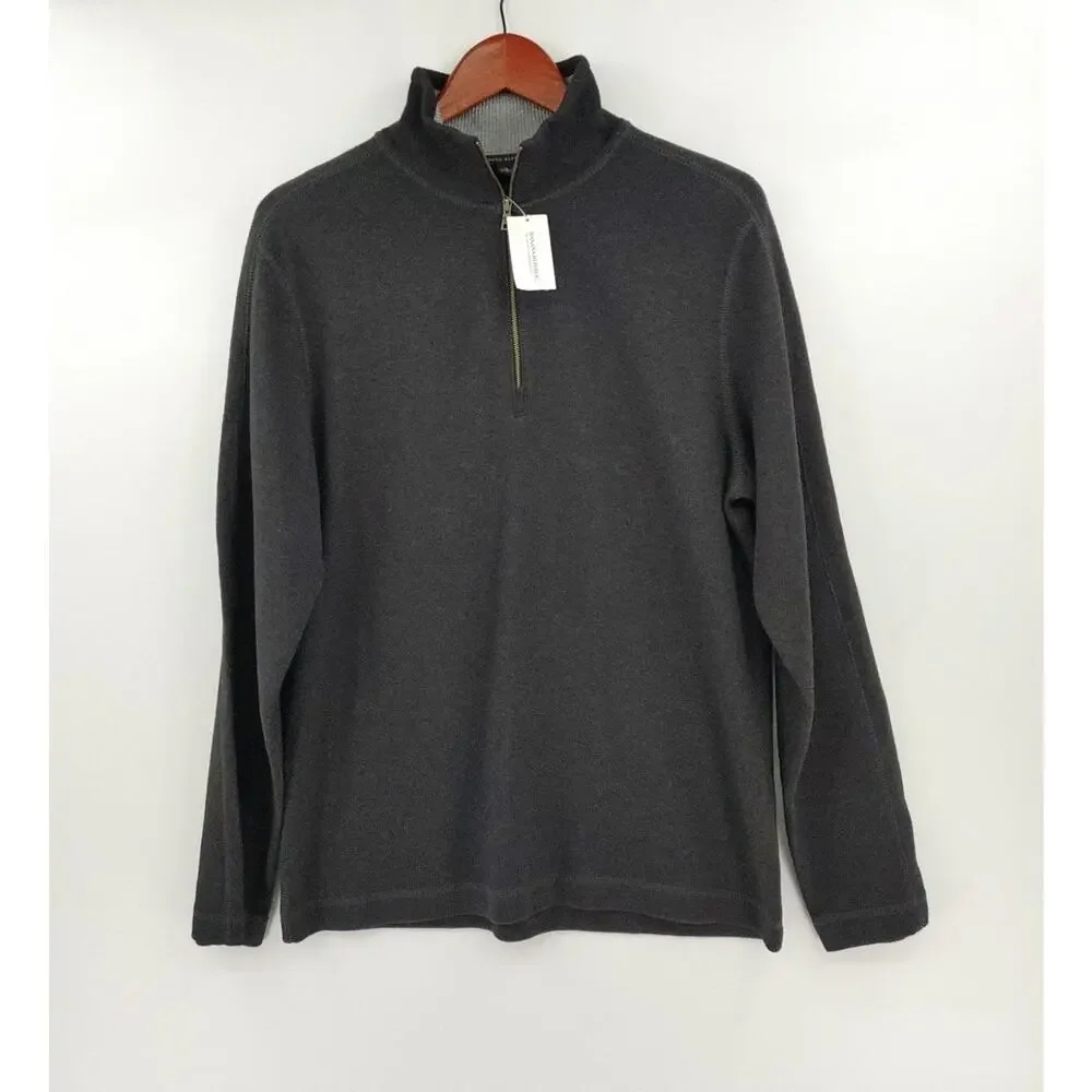 Banana Republic Sweater Mens Medium Heather Gray 1/4 Zip‎ 100% Cotton Jumper